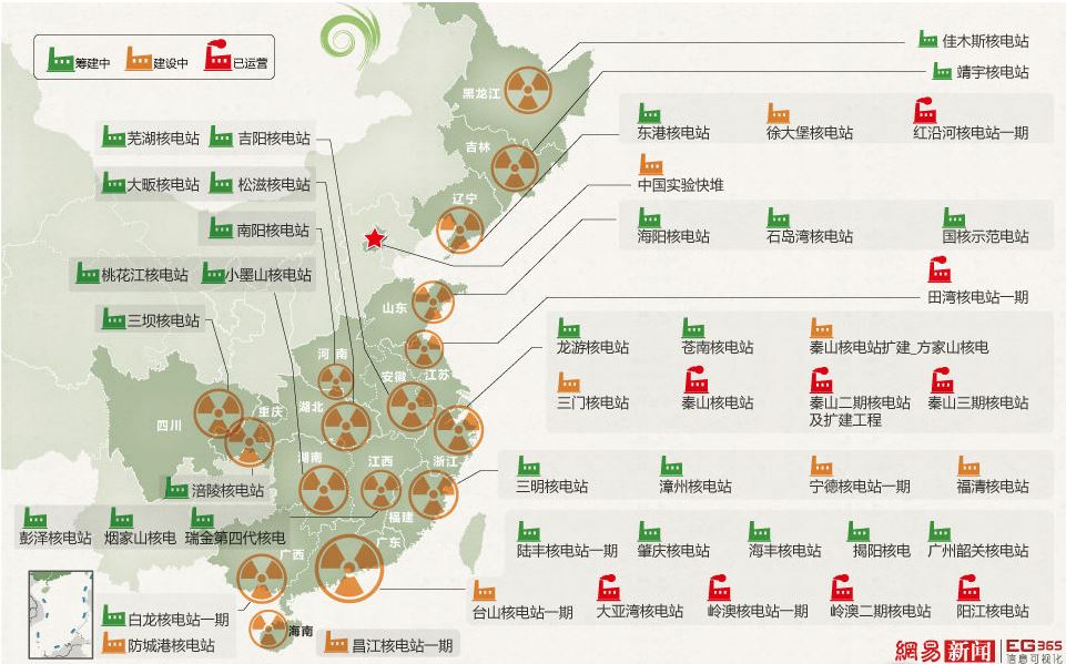 中国130个核电站分布图图片